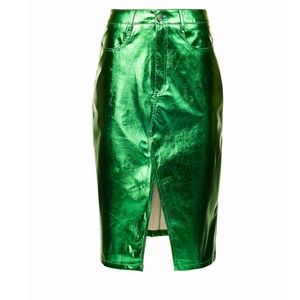 Metallic Green Midi Skirt